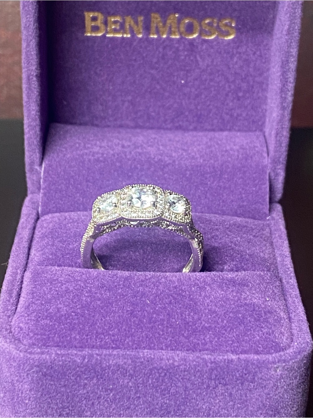 Lafonn Sterling Silver Platinum-Bonded w/Three-Stone Halo Engagement Ring Size 7